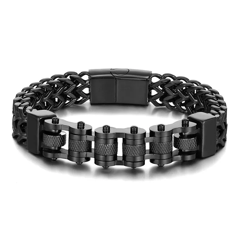 Motorcycle Men Bracelets 12MM Stainless Steel Gold Jewelry Wide Hand Chain