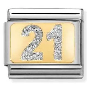 Nomination Classic Link with Enamel Glitter '21' in Yellow Gold Tone