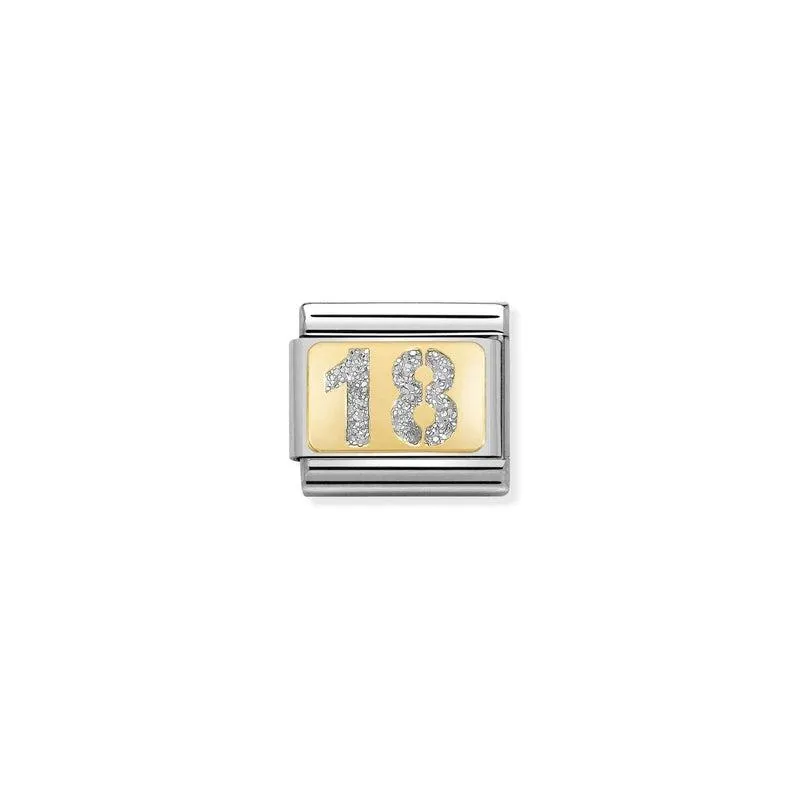 Nomination Composable Link Number 18, 18K Gold & Glitter Enamel