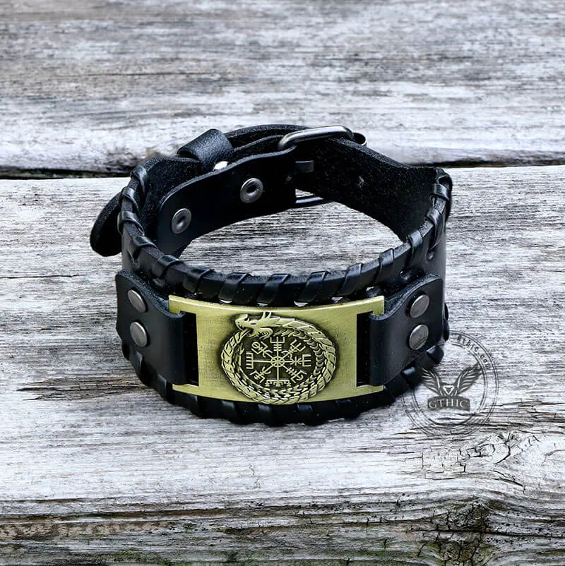 Ouroboros Vegvisir Wristband Leather Bracelet