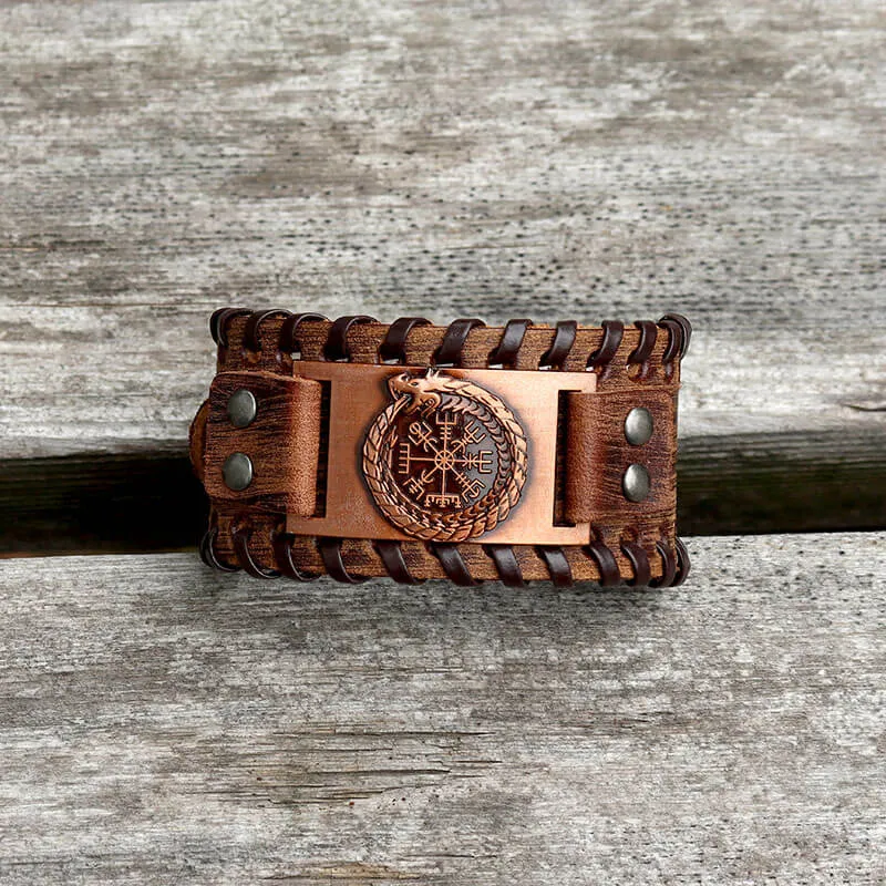 Ouroboros Vegvisir Wristband Leather Bracelet