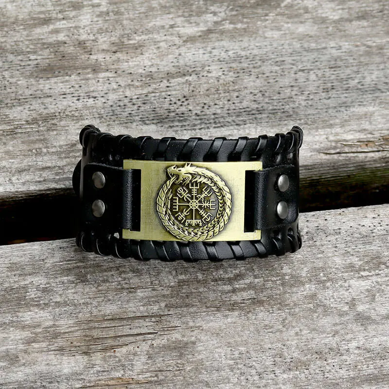 Ouroboros Vegvisir Wristband Leather Bracelet
