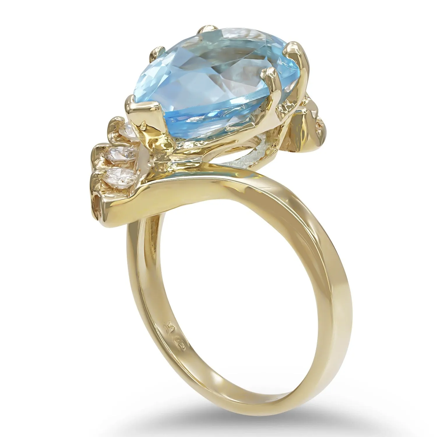 Pear-Shaped Blue Topaz Diamond Ring