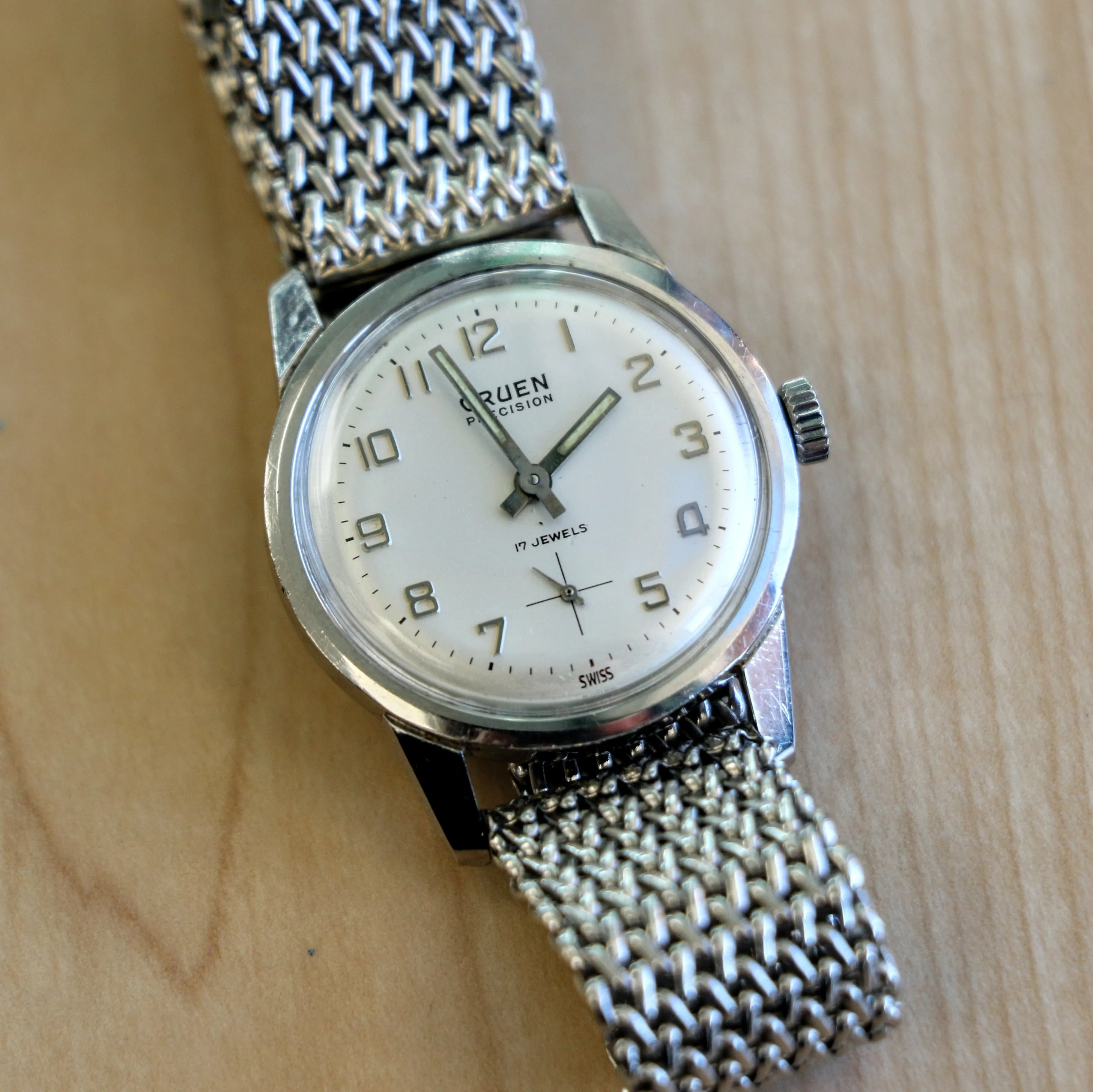 RARE 1960's GRUEN Precision 17 Jewels Cal. N510R Swiss Wristwatch - ALL S.S. & Tradition Mesh Bracelet
