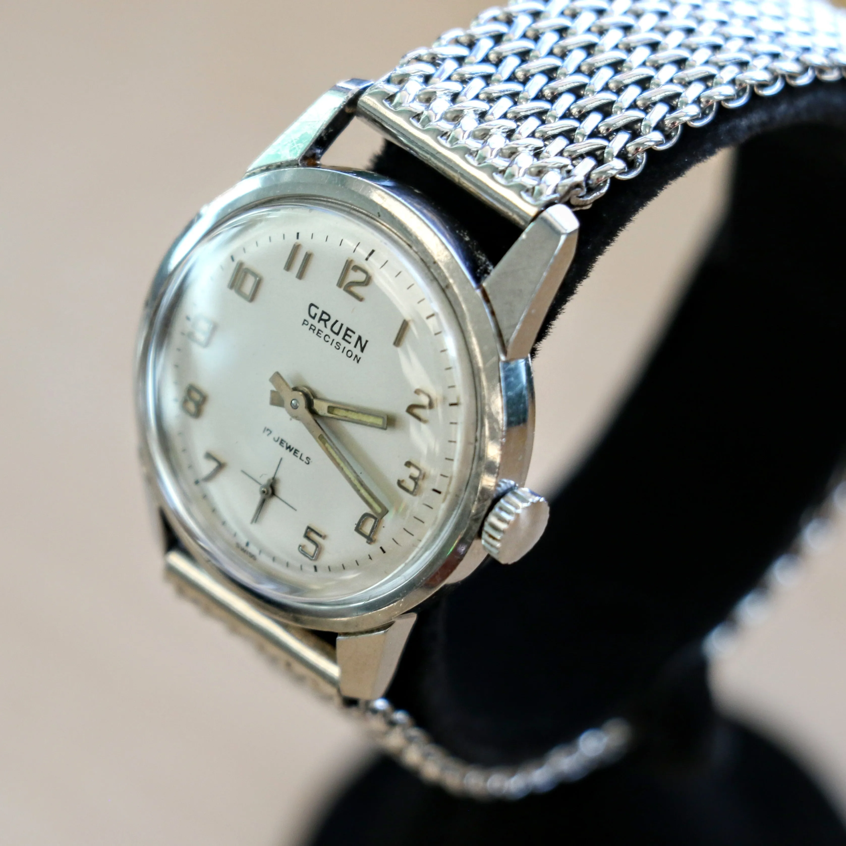 RARE 1960's GRUEN Precision 17 Jewels Cal. N510R Swiss Wristwatch - ALL S.S. & Tradition Mesh Bracelet