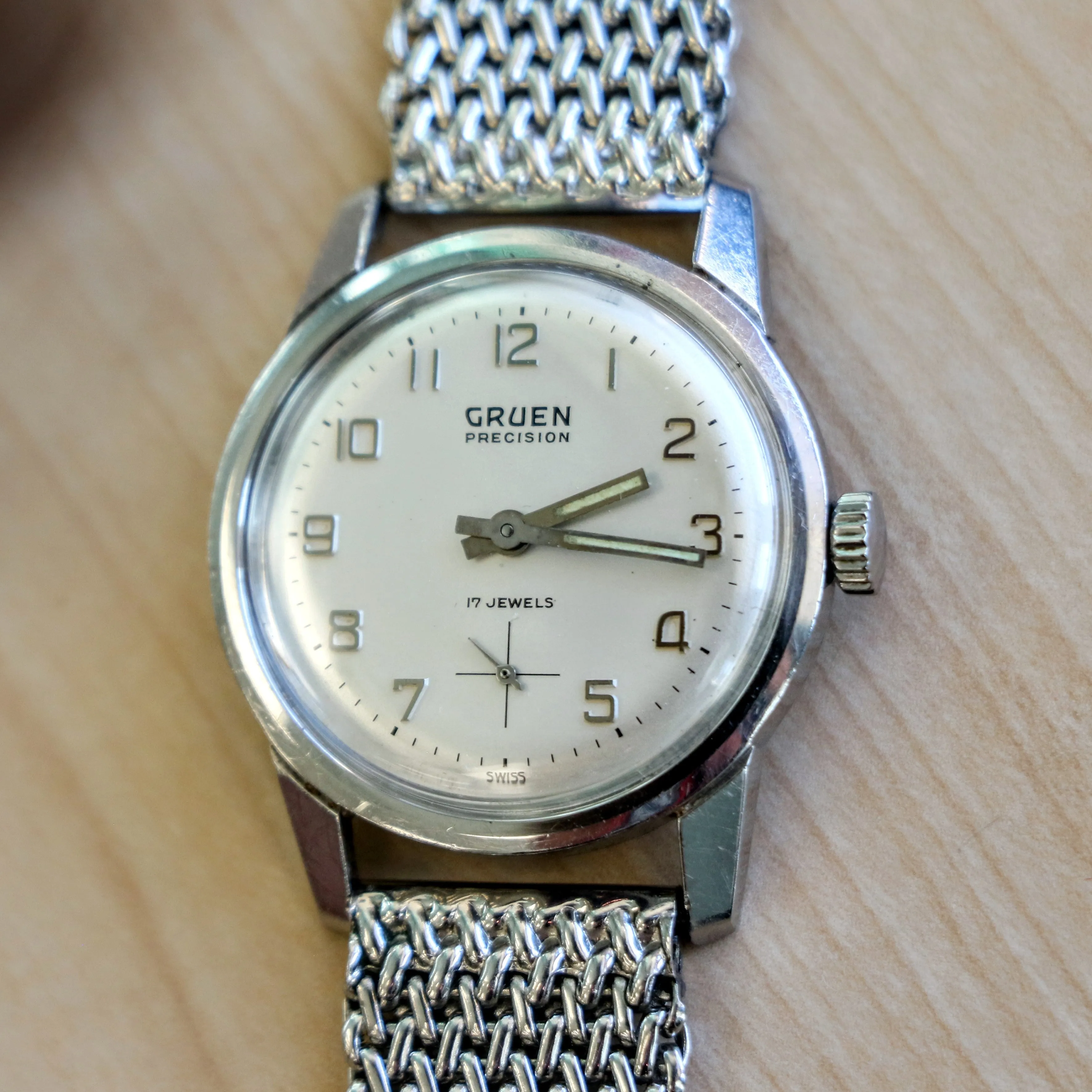 RARE 1960's GRUEN Precision 17 Jewels Cal. N510R Swiss Wristwatch - ALL S.S. & Tradition Mesh Bracelet