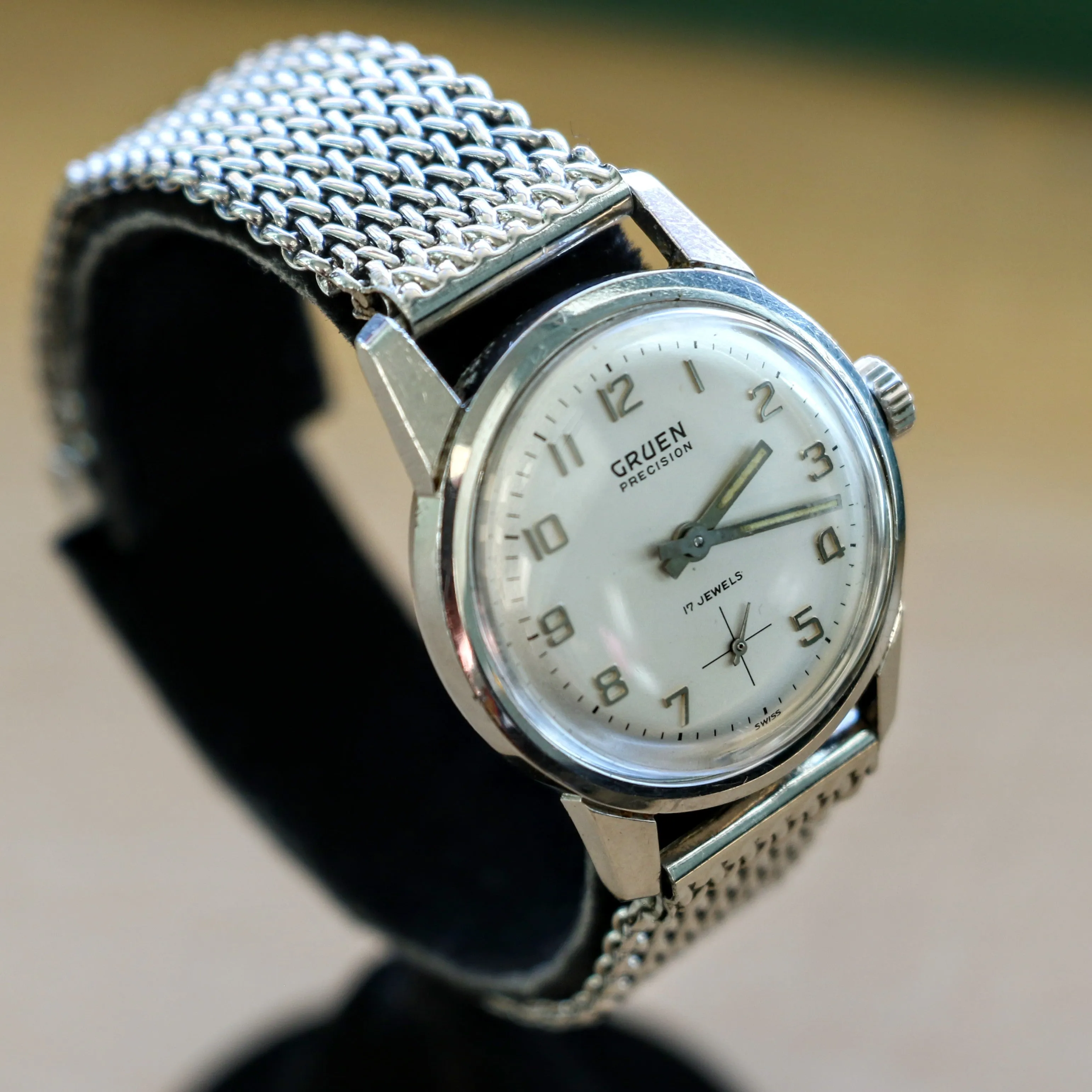 RARE 1960's GRUEN Precision 17 Jewels Cal. N510R Swiss Wristwatch - ALL S.S. & Tradition Mesh Bracelet