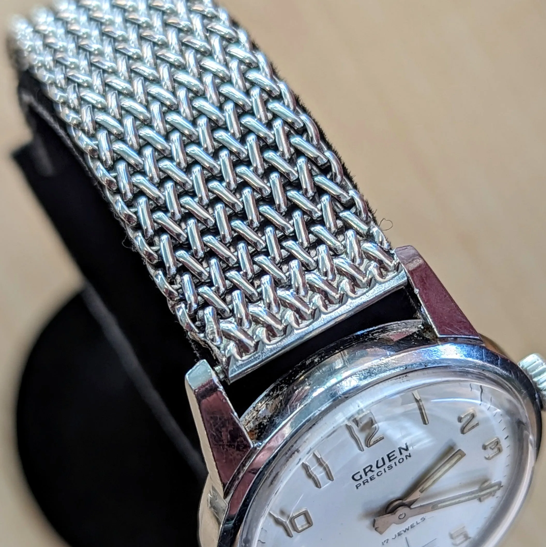 RARE 1960's GRUEN Precision 17 Jewels Cal. N510R Swiss Wristwatch - ALL S.S. & Tradition Mesh Bracelet