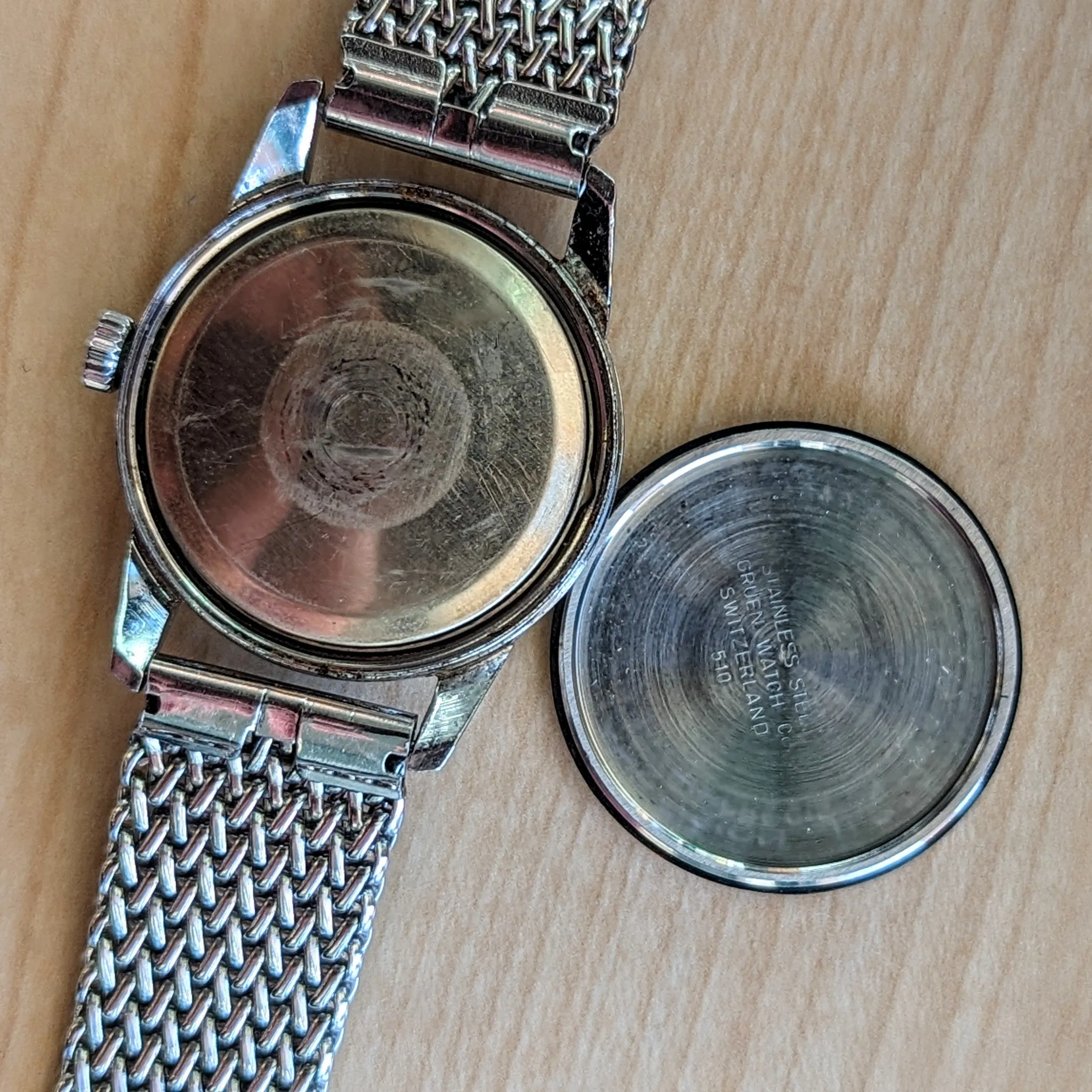 RARE 1960's GRUEN Precision 17 Jewels Cal. N510R Swiss Wristwatch - ALL S.S. & Tradition Mesh Bracelet