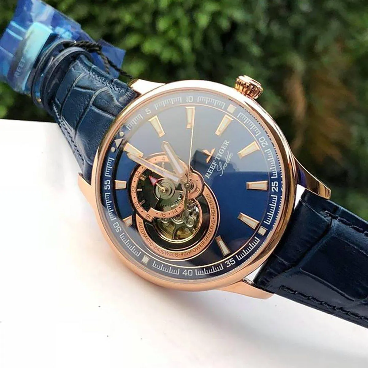 Reef Tiger/RT  Blue Tourbillon Dress Men Watches Top Brand Luxury Automatic Mechanical Watch Relogio Masculino RGA1639