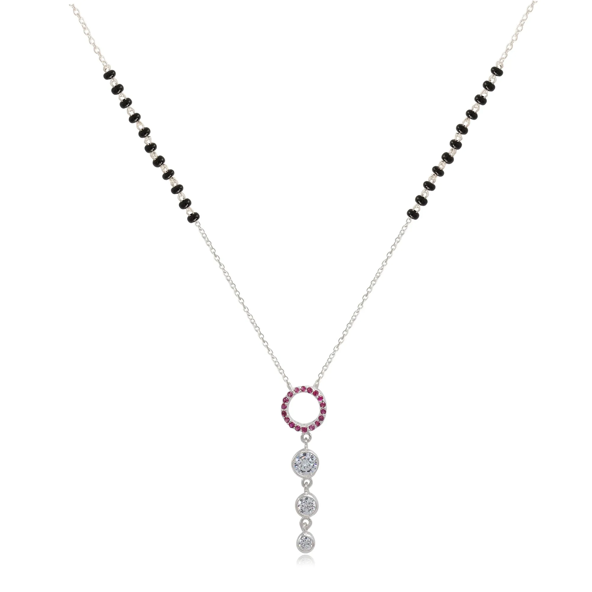 Silver 92.5 Pink Zircon Dangling Mangalsutra