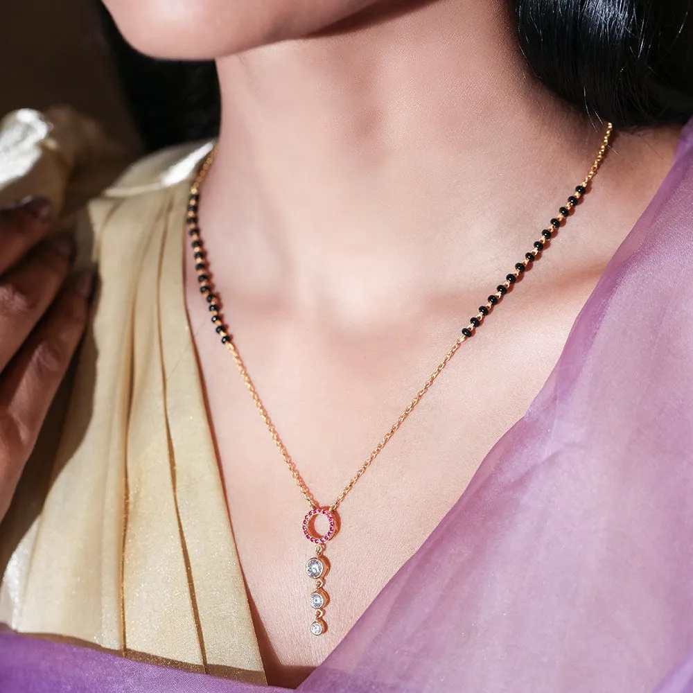 Silver 92.5 Pink Zircon Dangling Mangalsutra