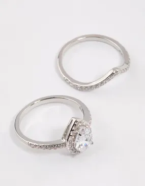 Silver Crowned Pear Crystal Ring