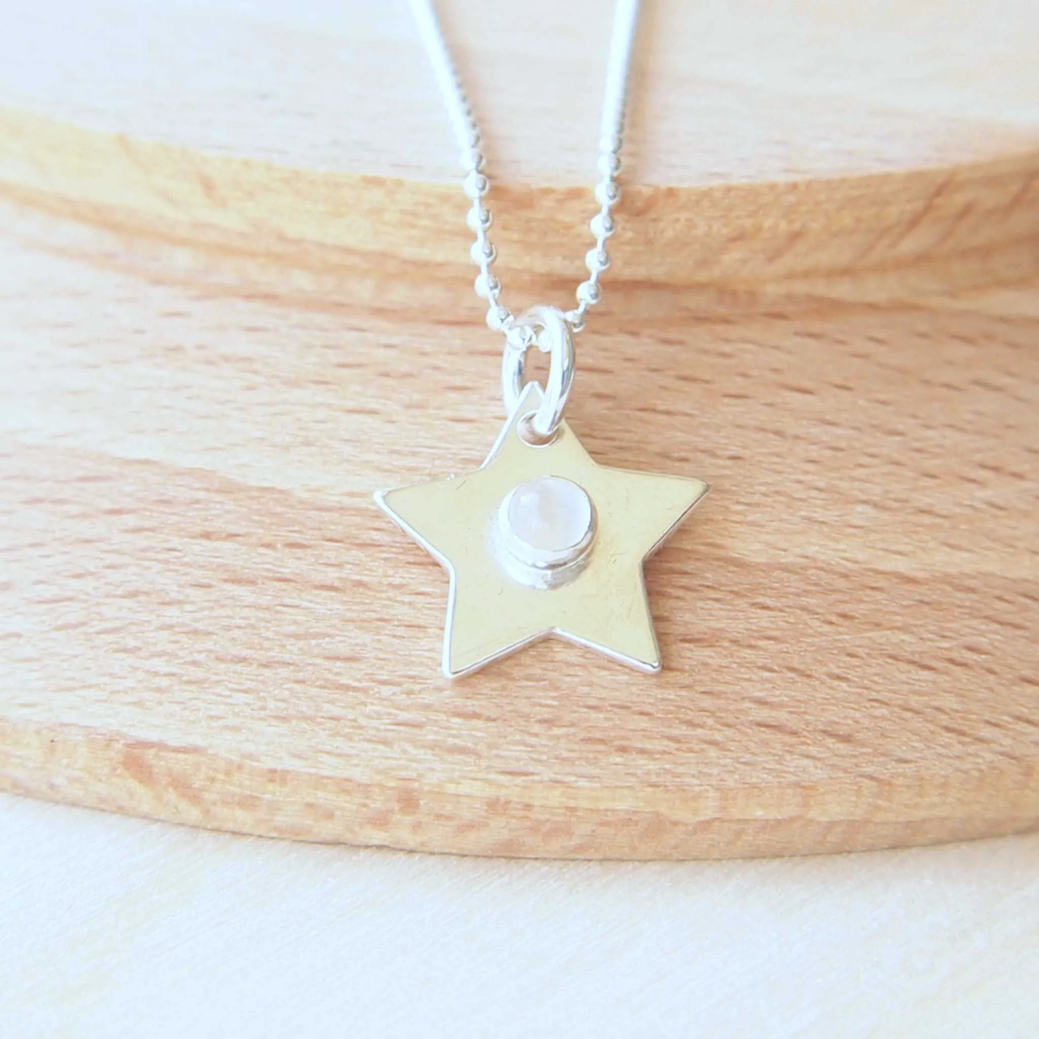 Star Charm Necklace with Moonstone - June Birthstone