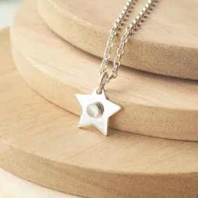Star Charm Necklace with Moonstone - June Birthstone