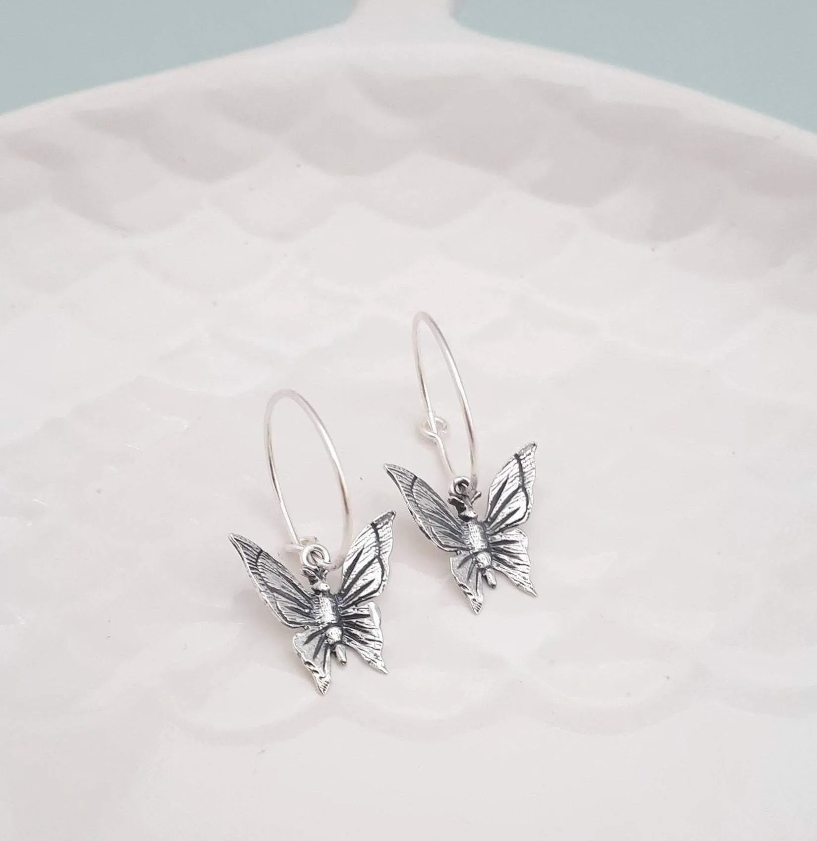 Sterling Silver Butterfly Hoop Earrings