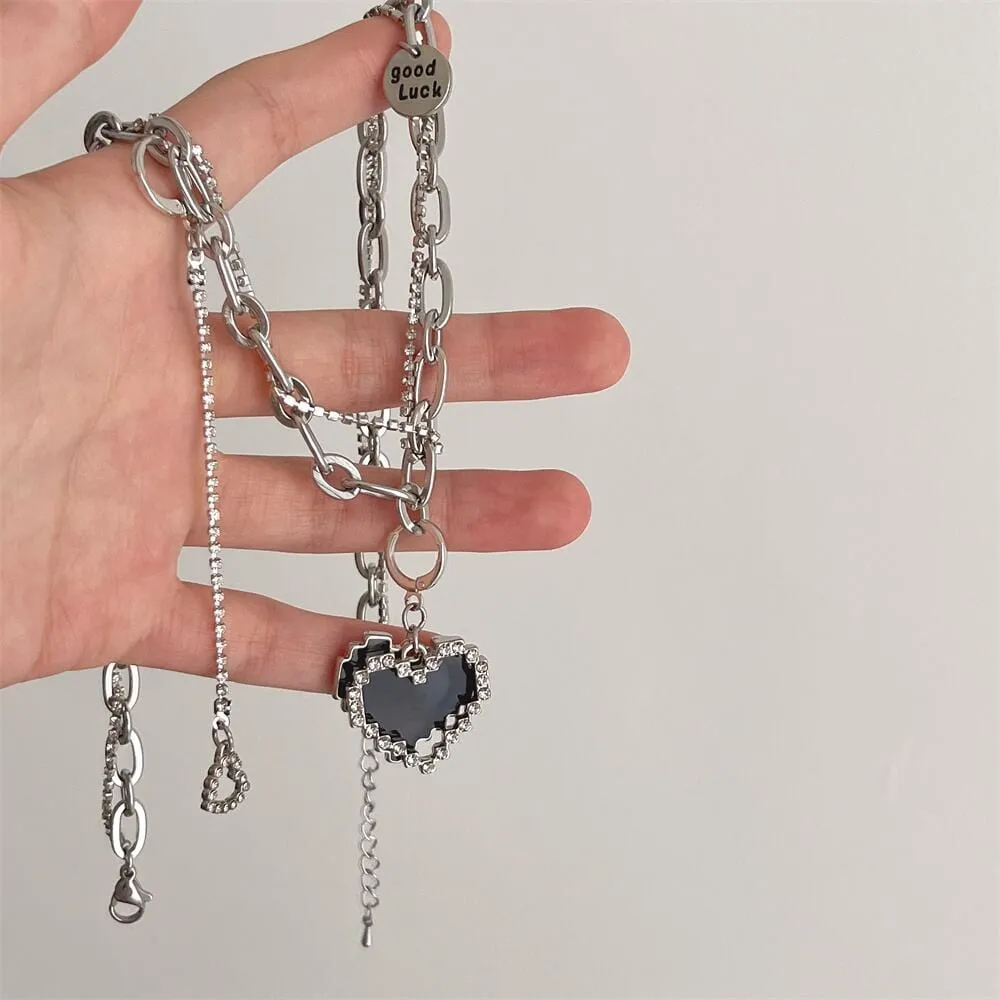 Sweet Detachable Heart Earrings Necklace
