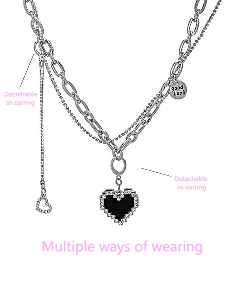 Sweet Detachable Heart Earrings Necklace