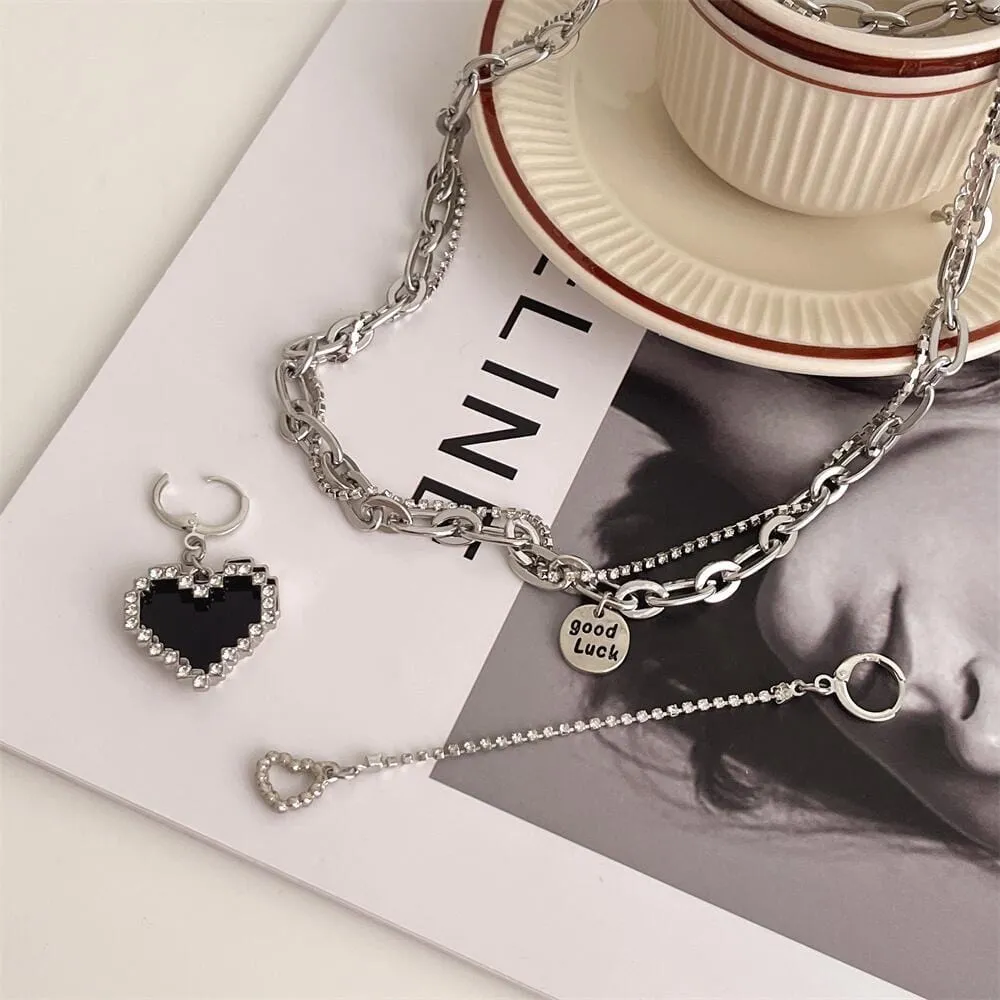 Sweet Detachable Heart Earrings Necklace