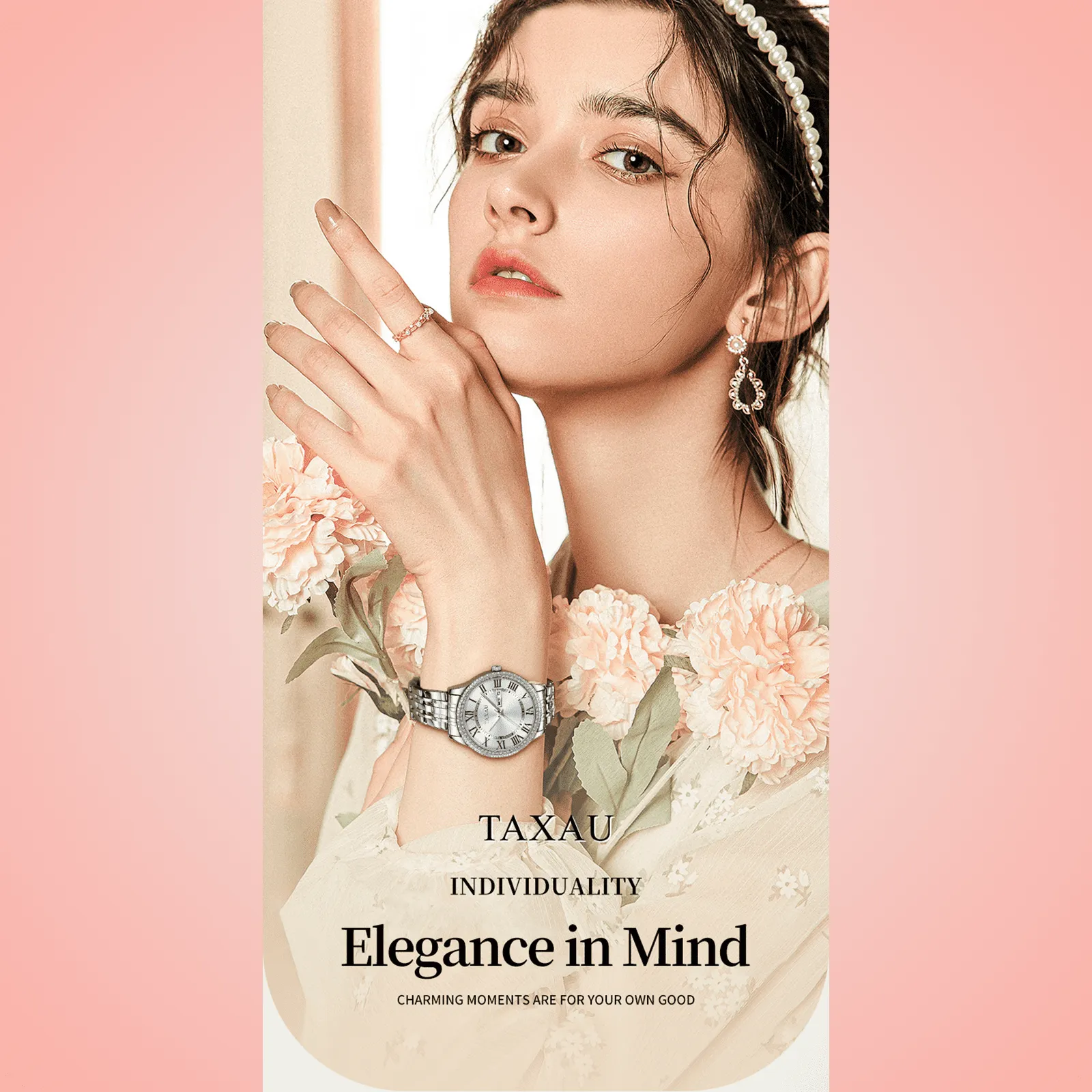 TAXAU Womens Elegant Sliver Watches Classic Date Watches For Women Sliver Stainless Steel Band Watches For Ladies Blue Dial Women Wrist Watches Waterproof Ladies Watches Analog Watches Watches Women