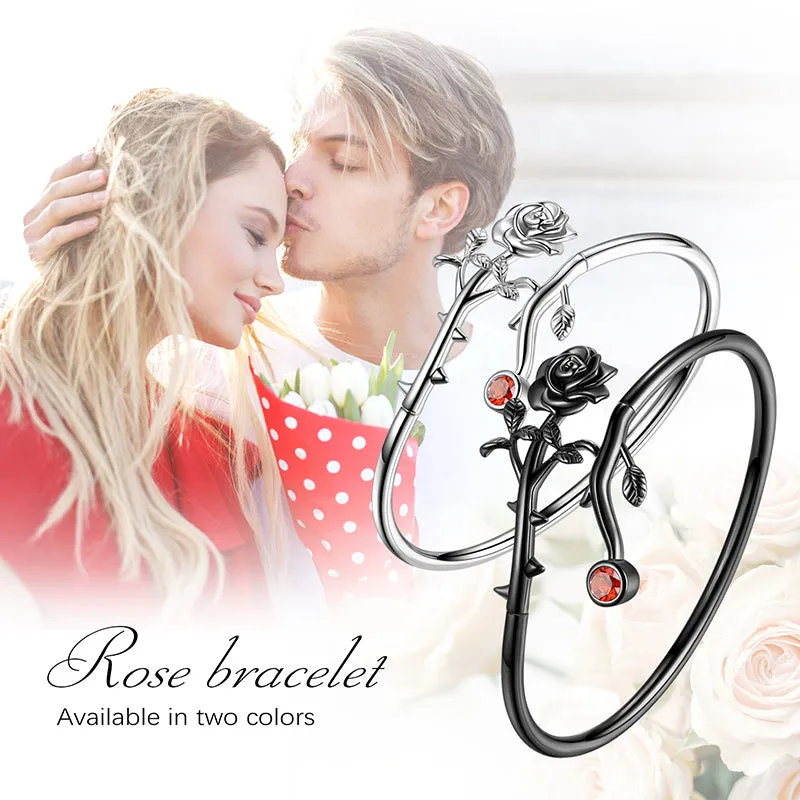 Tokyo Mart Gothic Vintage Rose Bracelets Jewelry Women Girls 3D Rose Flower Cuff Bangle Bracelet Romantic Birthday Valentine's Day Gifts