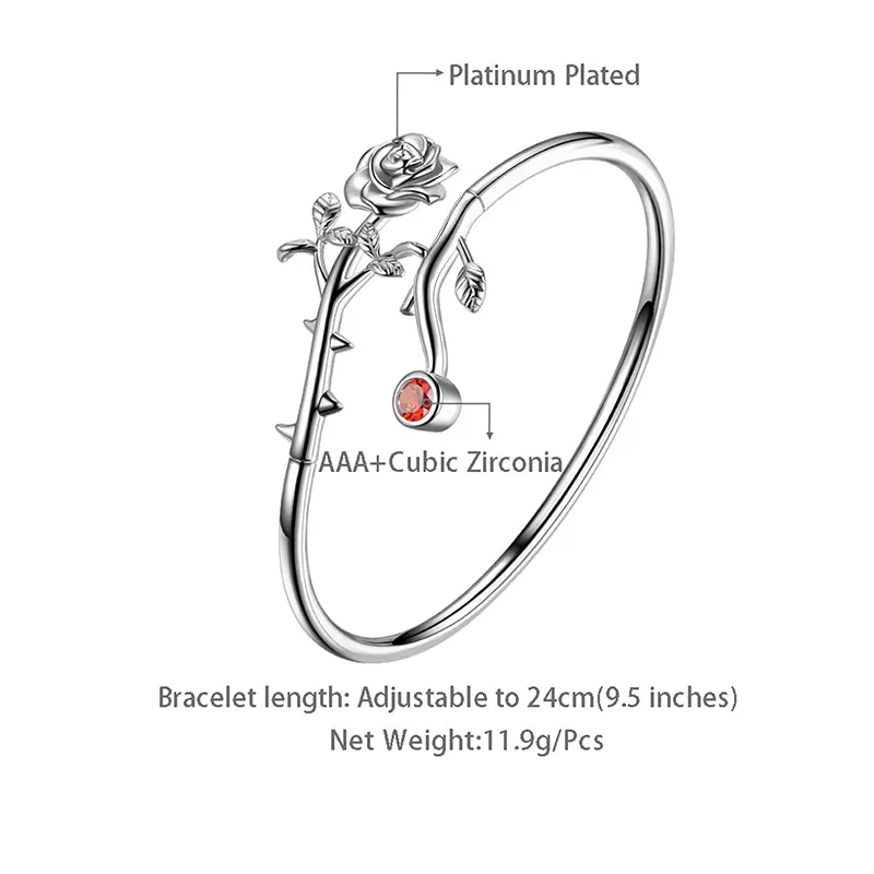 Tokyo Mart Gothic Vintage Rose Bracelets Jewelry Women Girls 3D Rose Flower Cuff Bangle Bracelet Romantic Birthday Valentine's Day Gifts