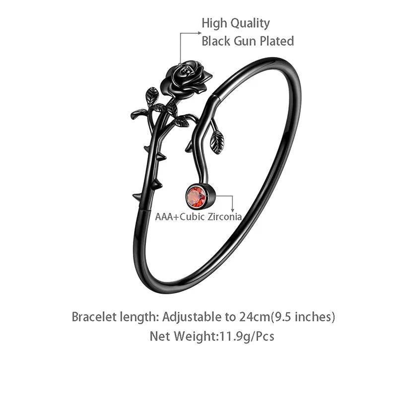 Tokyo Mart Gothic Vintage Rose Bracelets Jewelry Women Girls 3D Rose Flower Cuff Bangle Bracelet Romantic Birthday Valentine's Day Gifts