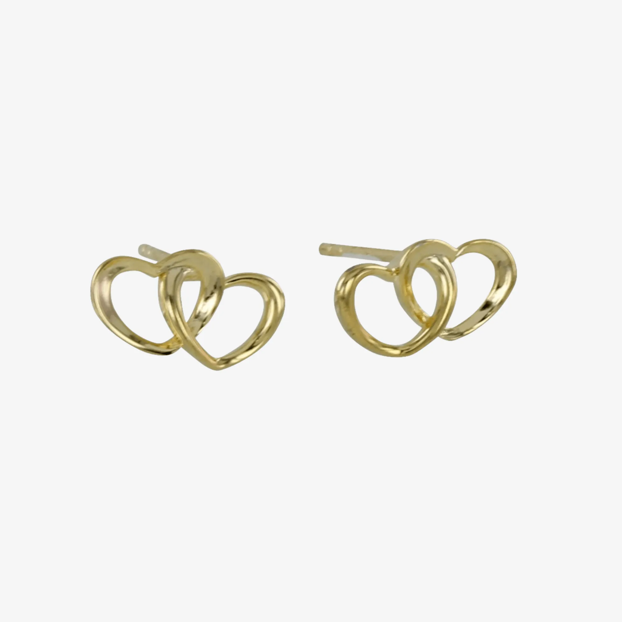 Twin Hearts Sterling Silver Stud Earrings