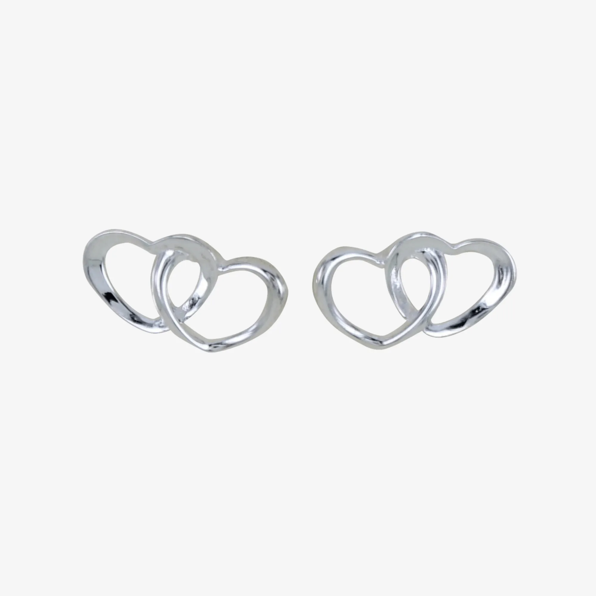 Twin Hearts Sterling Silver Stud Earrings