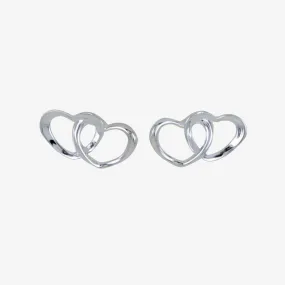 Twin Hearts Sterling Silver Stud Earrings