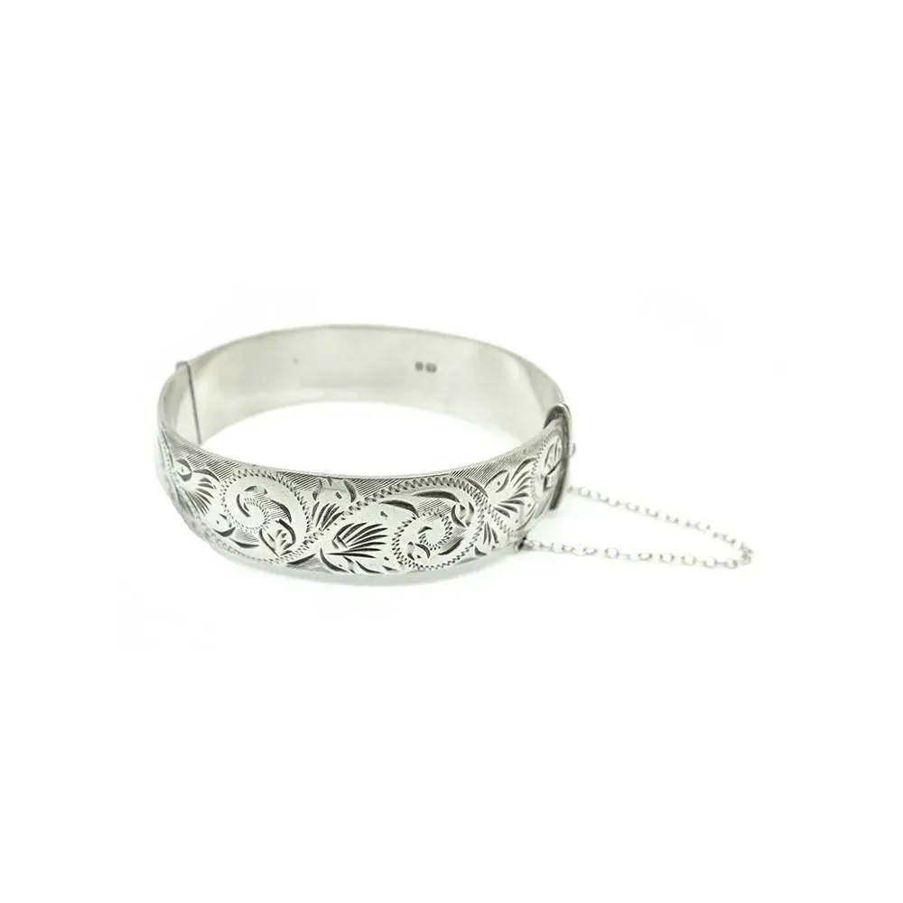 Vintage 1960's Etched Sterling Silver Bangle Bracelet