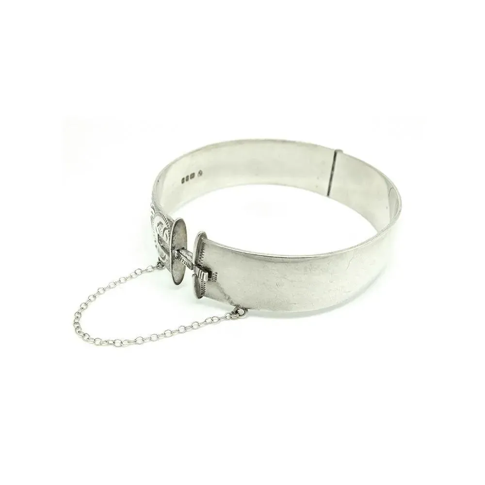 Vintage 1960's Etched Sterling Silver Bangle Bracelet