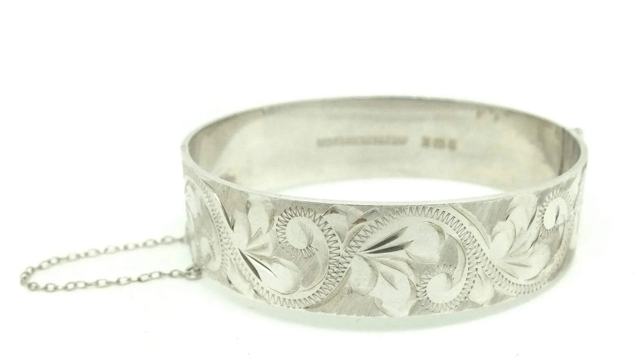 Vintage 1979 Etched Sterling Silver Bangle Bracelet