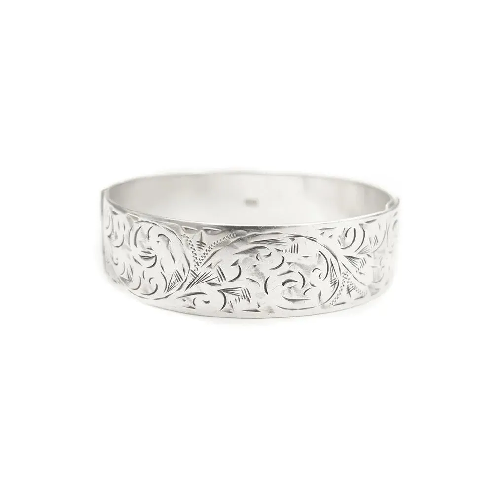 Vintage 1979 Etched Sterling Silver Bangle Bracelet