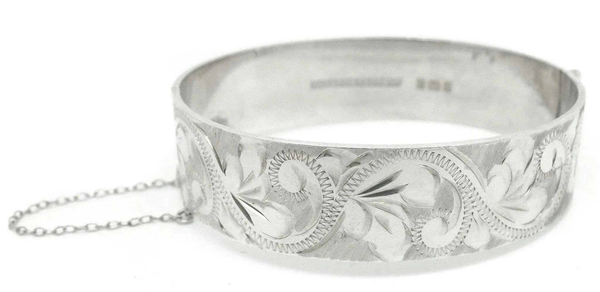 Vintage 1979 Etched Sterling Silver Bangle Bracelet