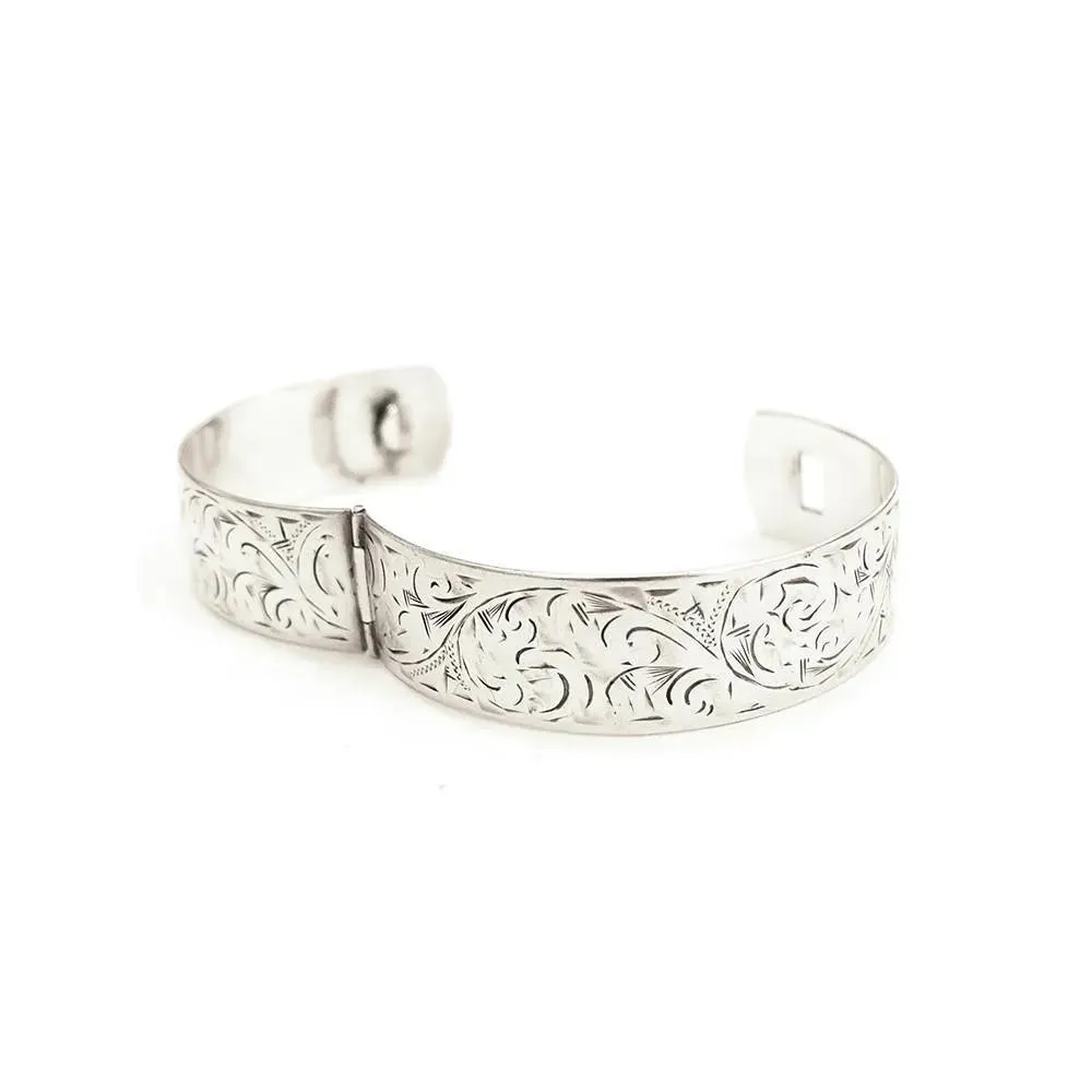 Vintage 1979 Etched Sterling Silver Bangle Bracelet