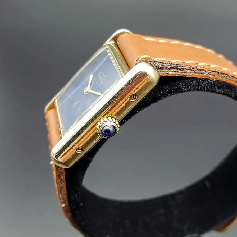 Vintage CARTIER Tank Wristwatch Swiss Caliber ETA 2512-1 17 Jewels Blue Dial Watch