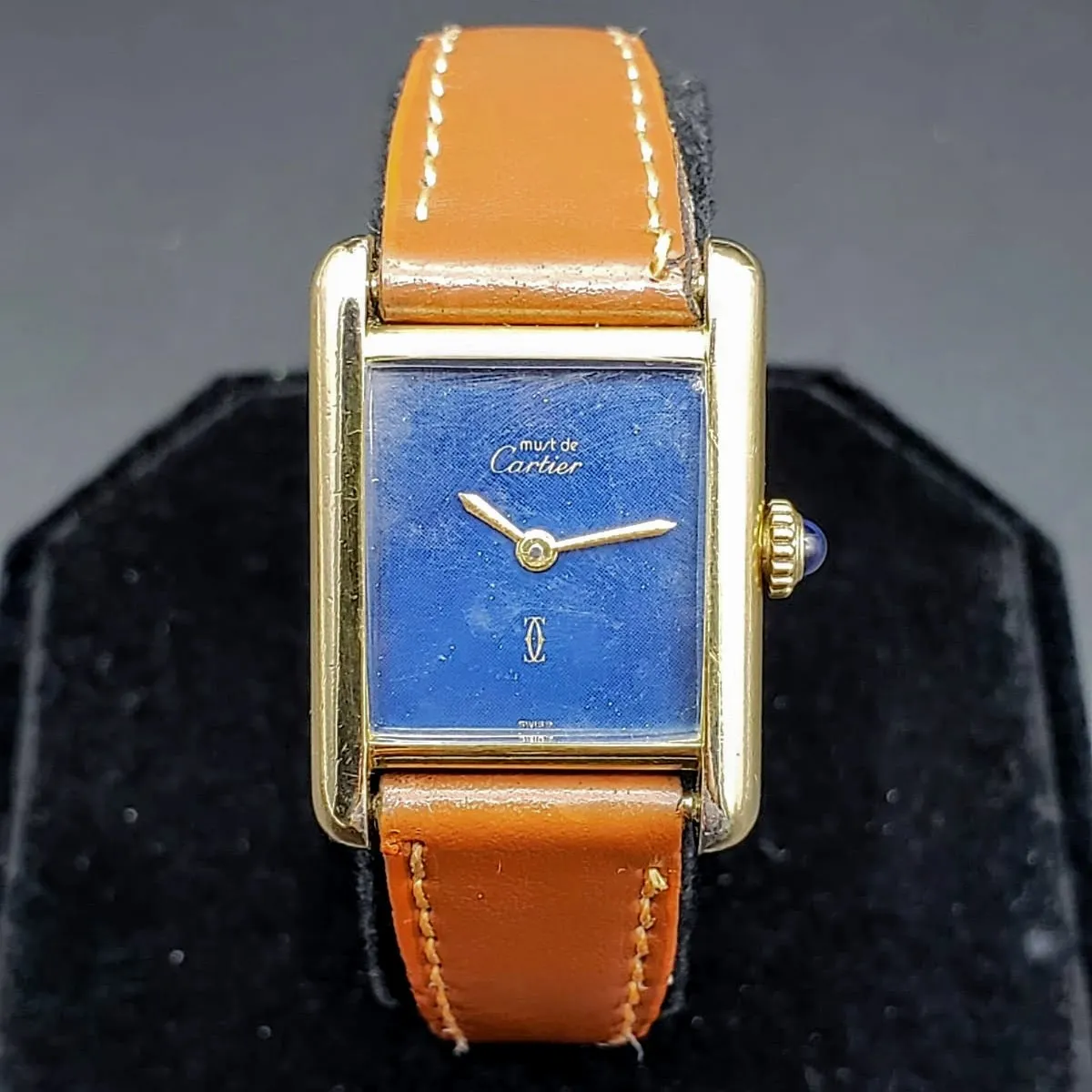 Vintage CARTIER Tank Wristwatch Swiss Caliber ETA 2512-1 17 Jewels Blue Dial Watch