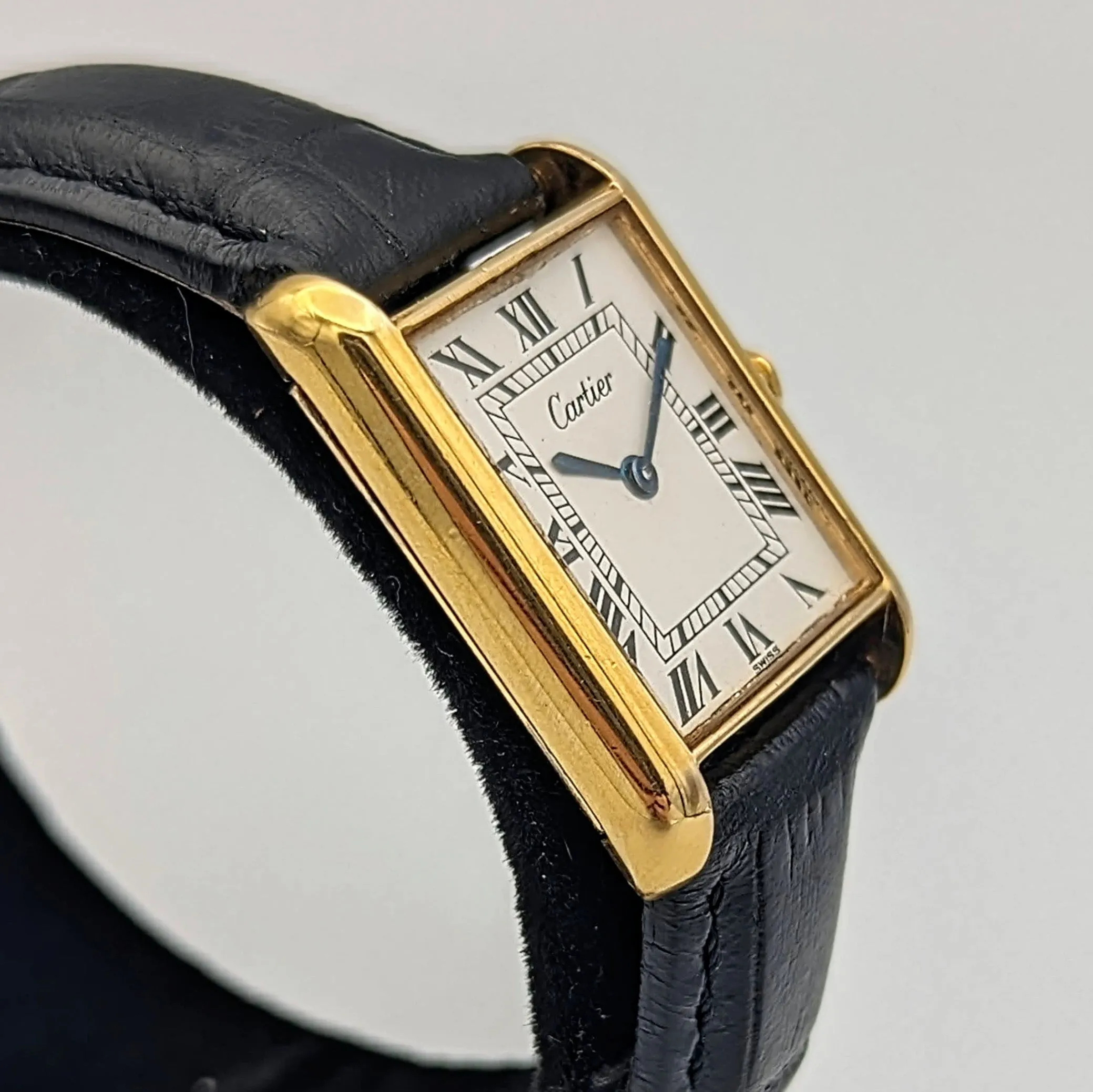 Vintage CARTIER Tank Wristwatch Swiss Caliber ETA 2512 17 Jewels White Dial Watch Great Condition