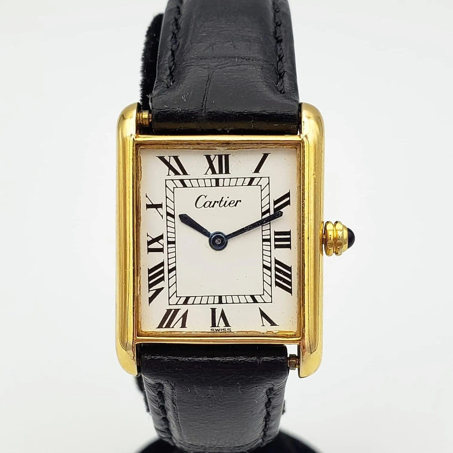 Vintage CARTIER Tank Wristwatch Swiss Caliber ETA 2512 17 Jewels White Dial Watch Great Condition