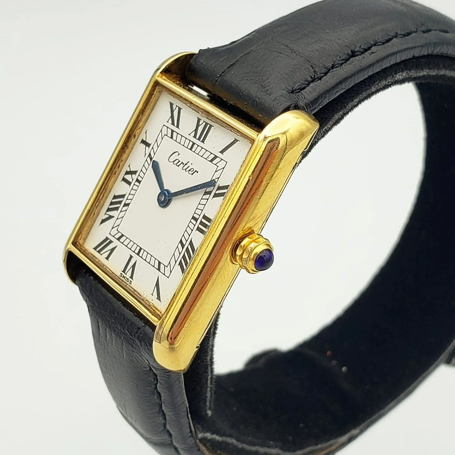 Vintage CARTIER Tank Wristwatch Swiss Caliber ETA 2512 17 Jewels White Dial Watch Great Condition