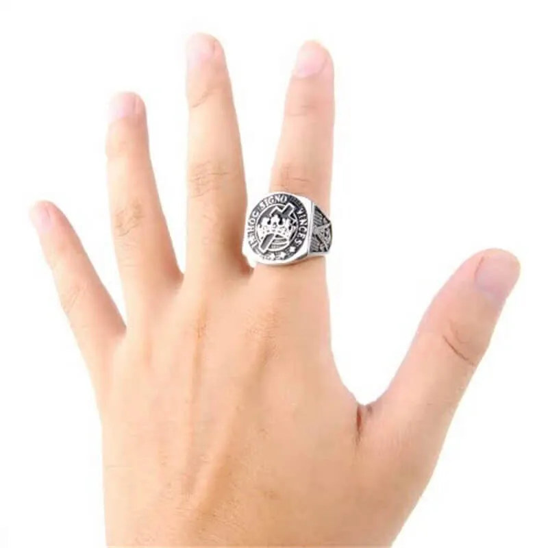 Vintage Crown Cross Stainless Steel Masonic Ring