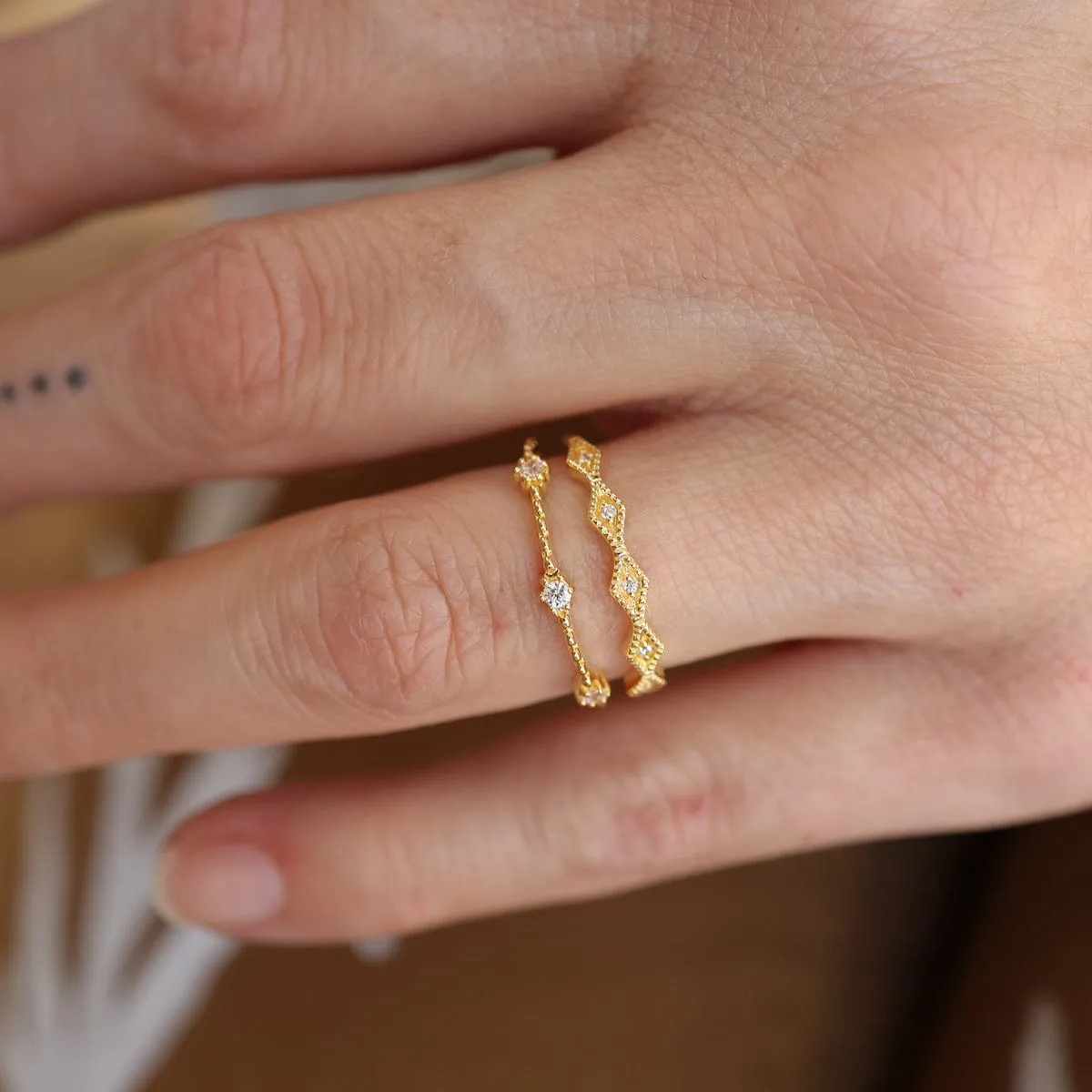 Vintage Tapered Diamond Shapes CZ Stacking Ring