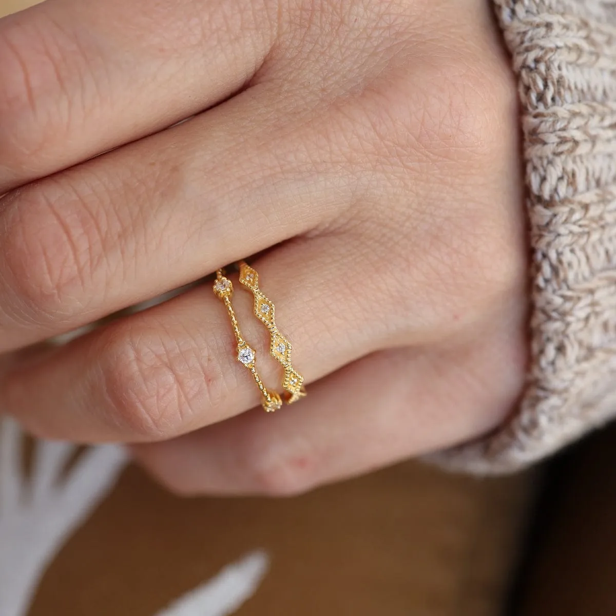 Vintage Tapered Diamond Shapes CZ Stacking Ring