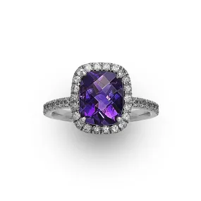 White Gold Amethyst and White Sapphire Ring