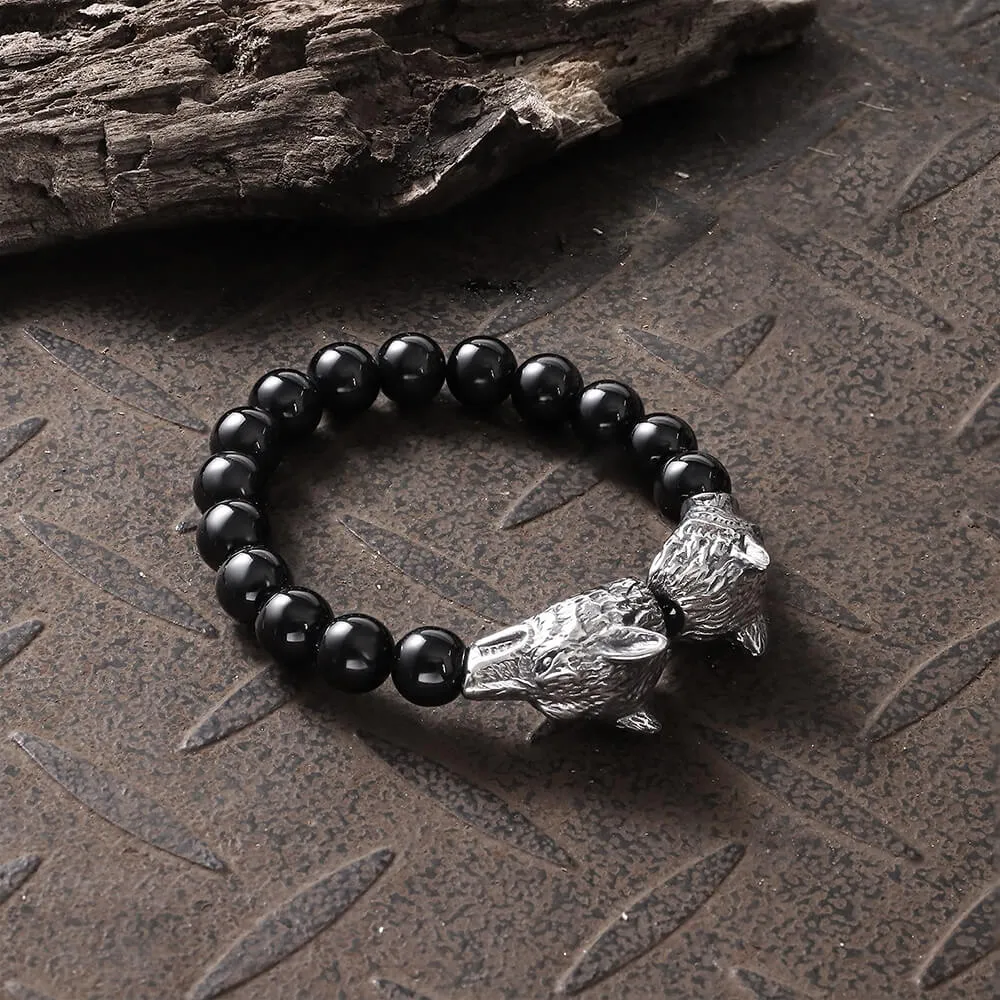 Wolf Glass Stone Stainless Steel Bracelet