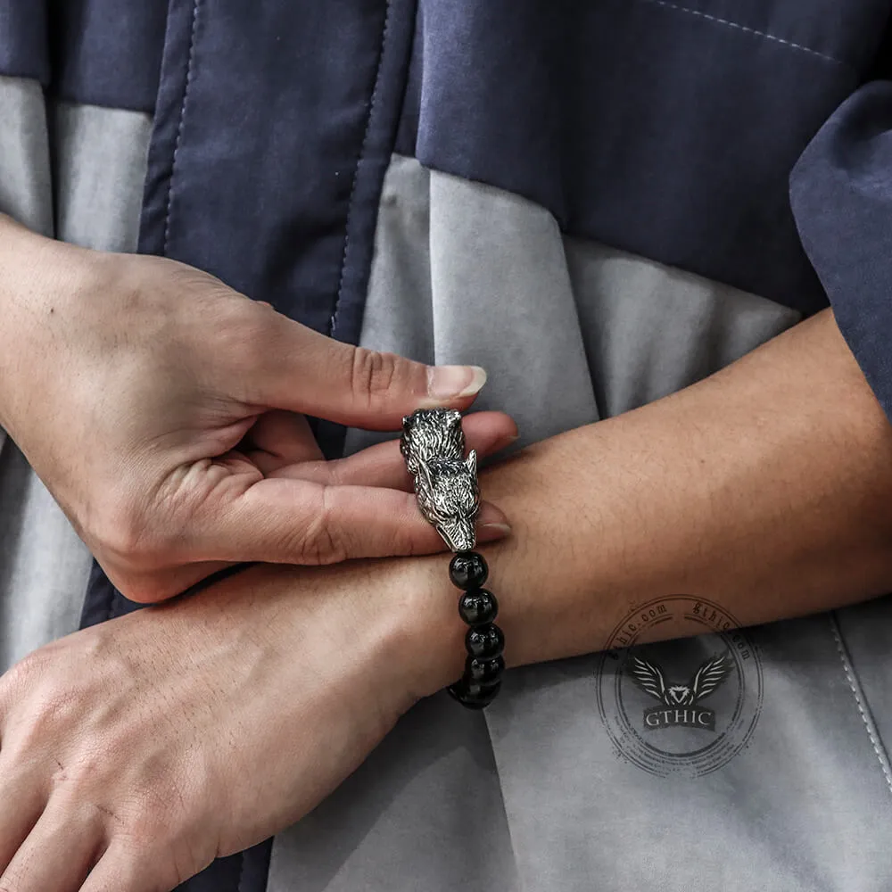 Wolf Glass Stone Stainless Steel Bracelet