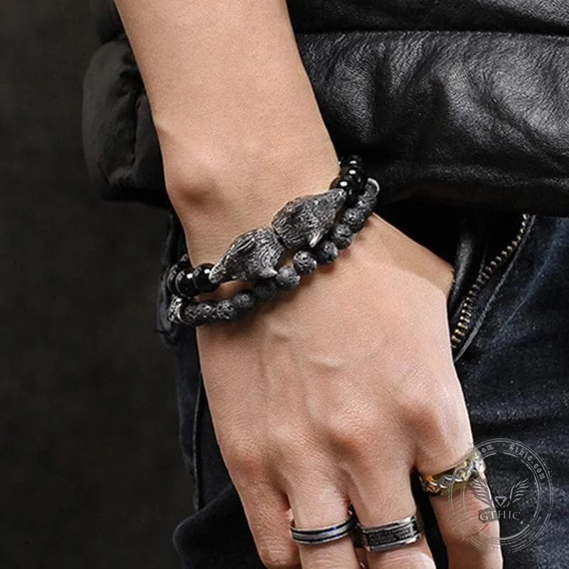Wolf Glass Stone Stainless Steel Bracelet