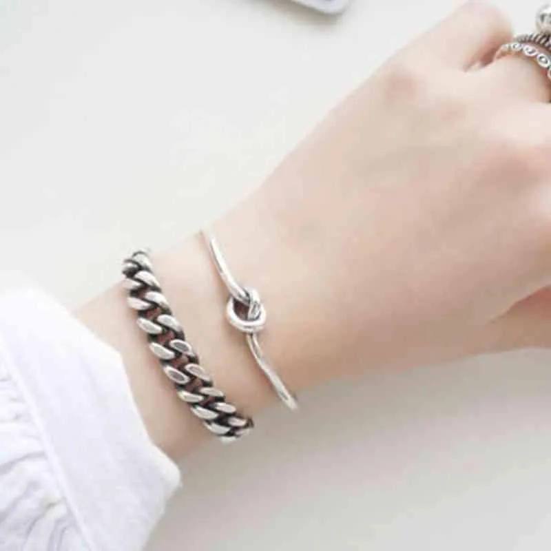 Women 925 Sterling Silver Bracelets Bangles Knot Design