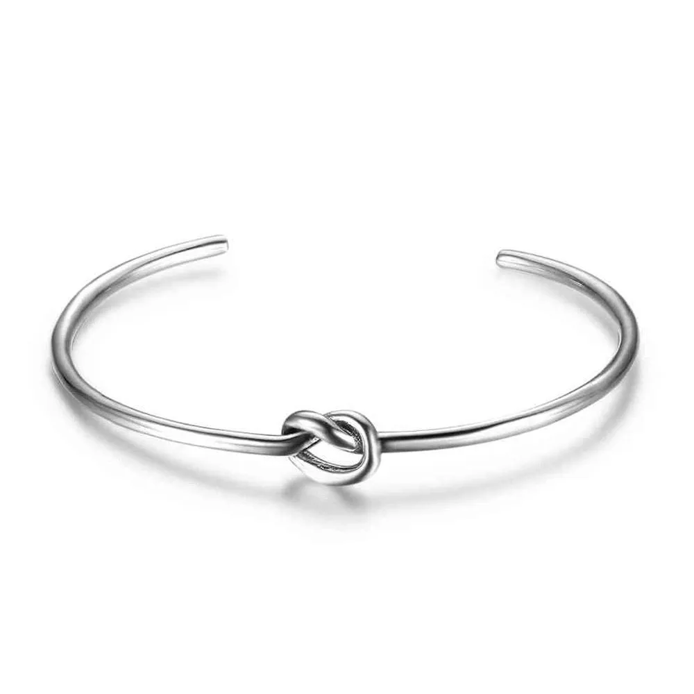 Women 925 Sterling Silver Bracelets Bangles Knot Design